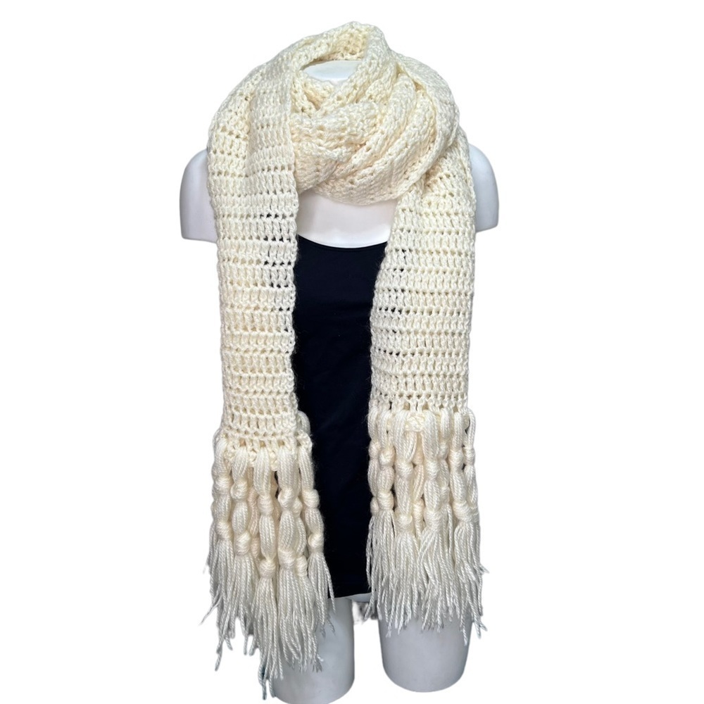Handmade Knit Extra Long Cream Scarf Aprox 82” Long